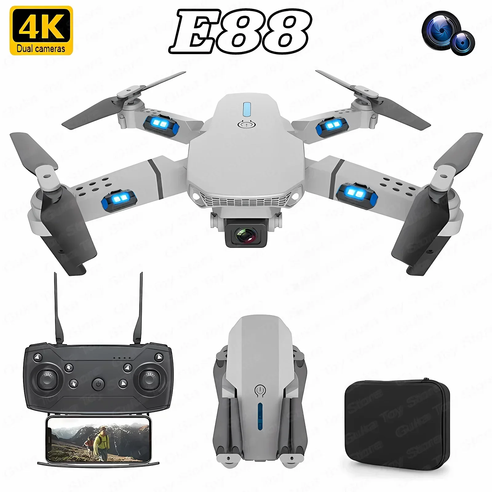 Drone Lidar - 折りたたみ式クワッドコプター,e88プロ広角fpv,wifi,hd,4k,1080p,カメラ,高さ保持,rc,ヘリコプターのおもちゃ,男の子へのクリスマスプレゼント