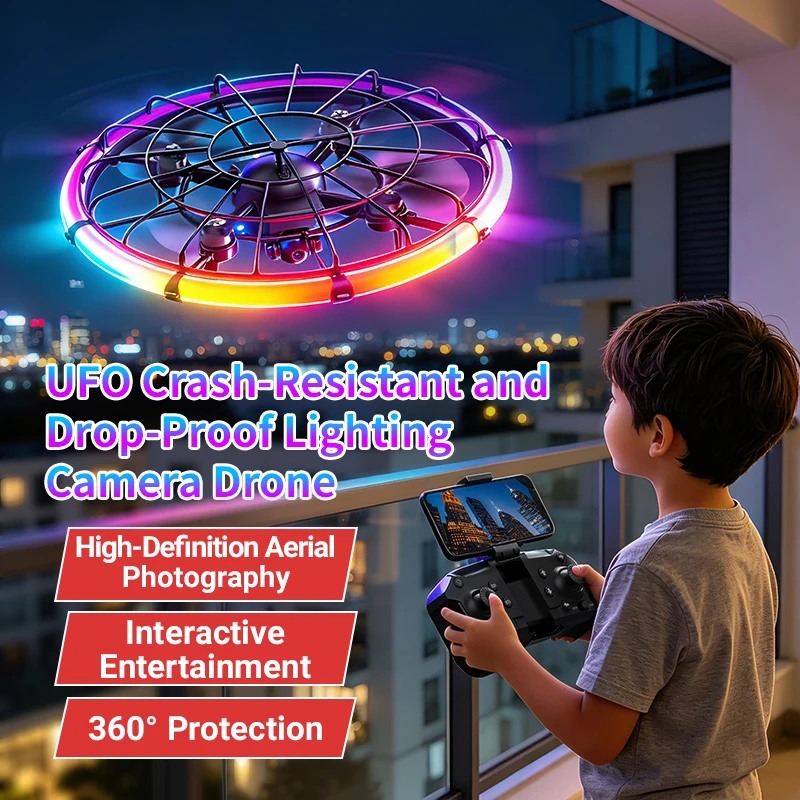 Drone Lidar - JJRC H145 UFO RCドローン、デュアルHDレンズ、RGBフローライト、フルボディプロテクション、空撮クアッドコプター玩具