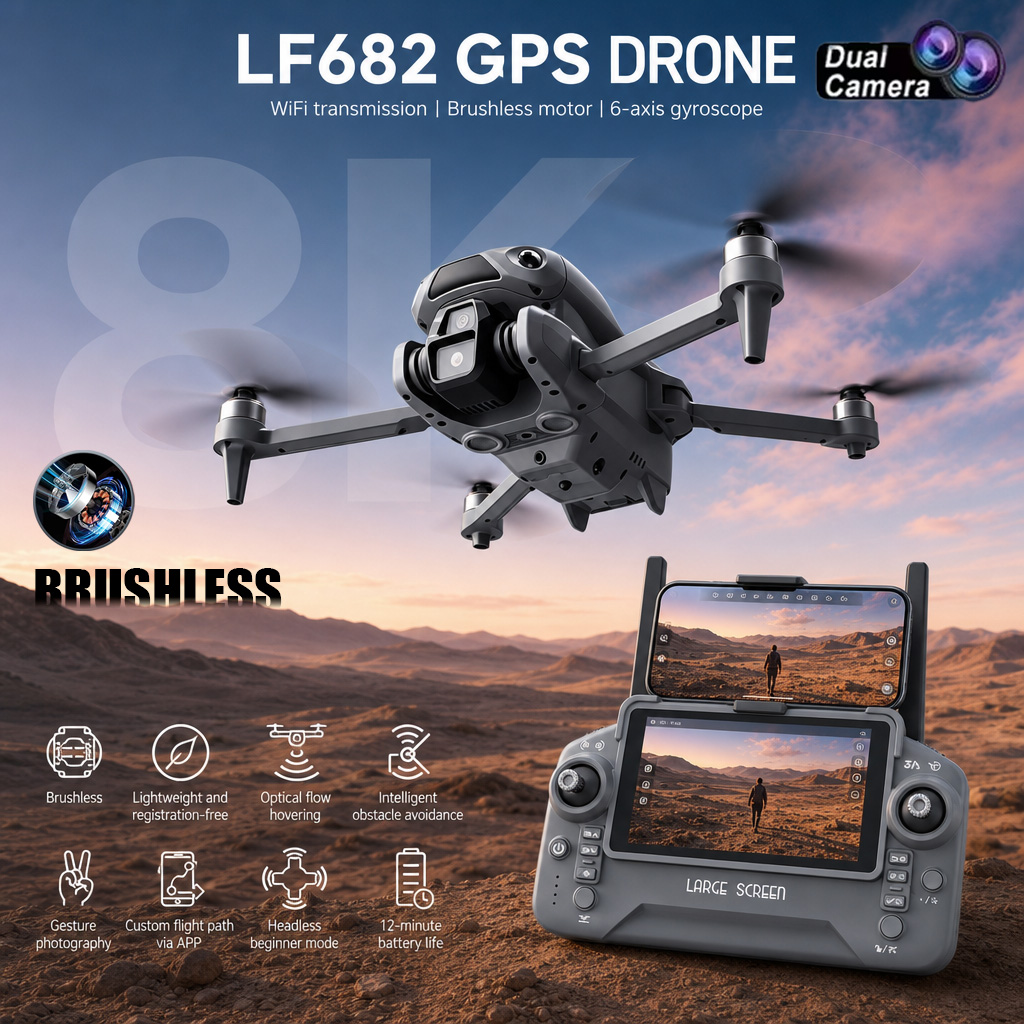 Drone Mapping - 新型LF682ドローン 8KデュアルカメラFPVプロフェッショナルHDプロフェッショナル空中GPSオプティカルフロー障害物回避ブラシレス折りたたみ式RCクアッドコプター
