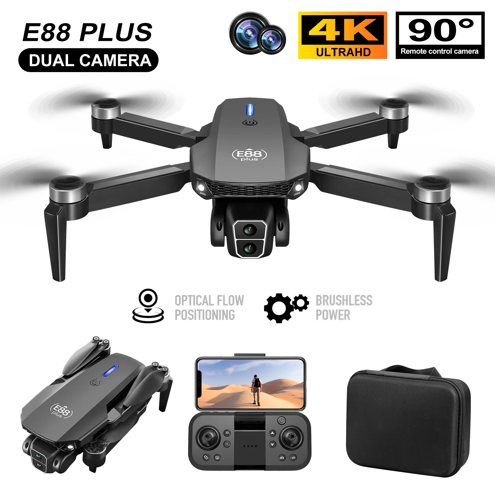 新型E88 Plusクアッドコプタードローン：90 °    - Drone Lidar のレビューと価格