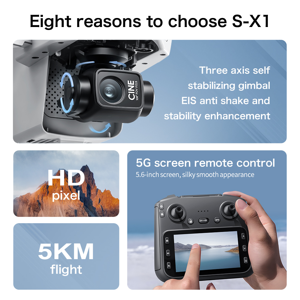 S-X1 MAX GPSドローン、3軸ジンバル搭載、8K/4 - Drone Surveying のレビューと価格